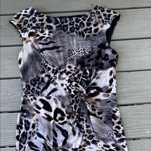 Laudrew Front Twist Knot Animal Print Sheath Dress Size 14 Sleeveless